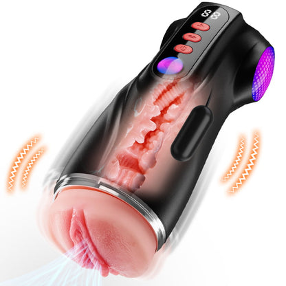 Daphne - Penis Pomp met 3 verwisselbare sleeves, Pocket Pussy, 9 Zuig- & 9 Vibratiemodi, Mannelijke Masturbator