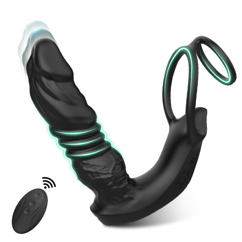 Zacht en realistisch anaal speeltje voor prostaat met 9 vibratiestanden en dubbele ring voor ultiem genot