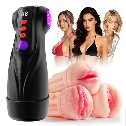 Daphne - Penis Pomp met 3 verwisselbare sleeves, Pocket Pussy, 9 Zuig- & 9 Vibratiemodi, Mannelijke Masturbator