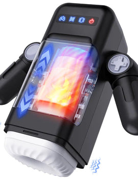 Game Cup - 10 stotende 10 vibrerende masturbators met verwarming, draaiende telefoonhouder en handvat
