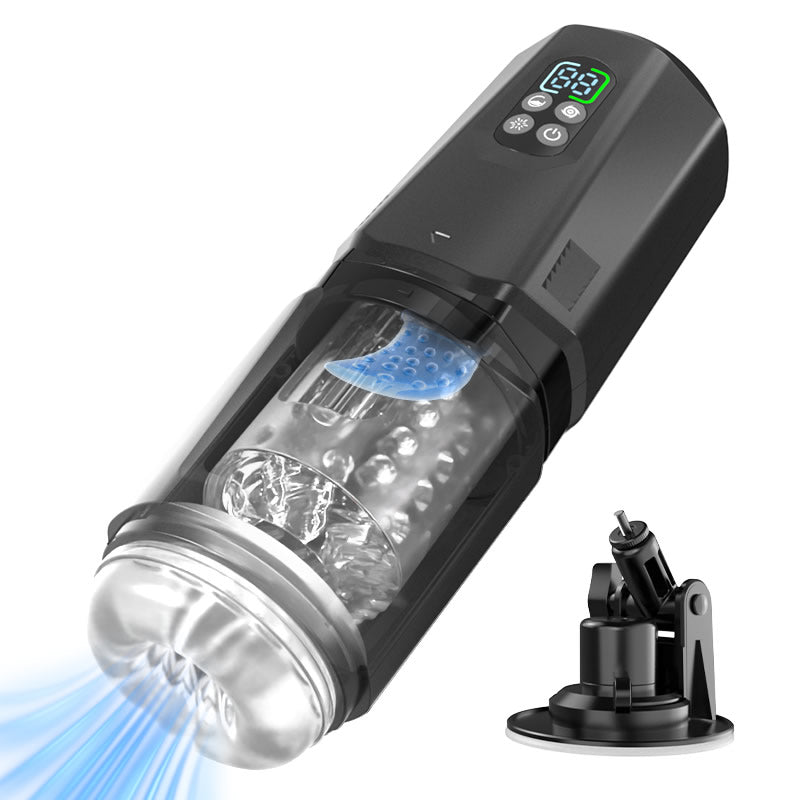 GripMax – Handenvrij, telescoopbare, roterende dubbele vibrator met zuignapbevestiging.