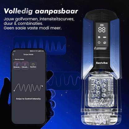 King‑App‑bestuurde krachtige zuigmasturbator, 360° diepe strakke omhulling, eenvoudig schoon te maken