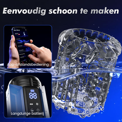 King‑App‑bestuurde krachtige zuigmasturbator, 360° diepe strakke omhulling, eenvoudig schoon te maken