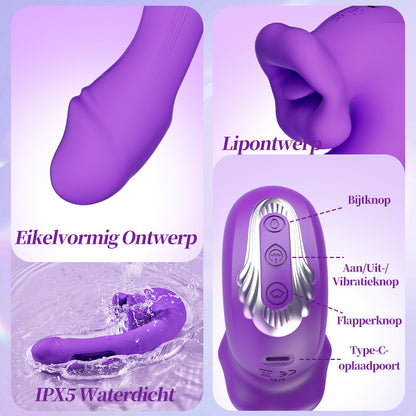 Isolde - Verbeterde Mondvormige Clitorisvibrator met Tonglikken, Fladderfunctie en G-spotstimulatie