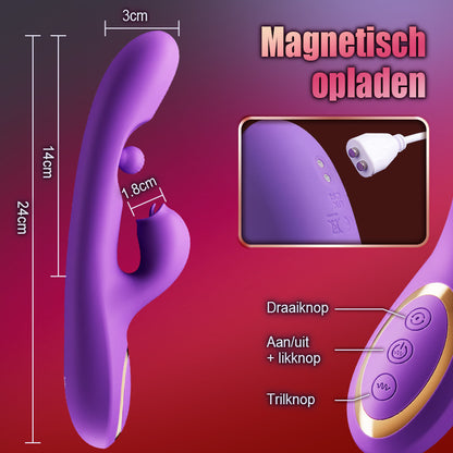 Tonglikkende clitorisstimulator G-spotvibrator met 360° rotatie en wrijfbal