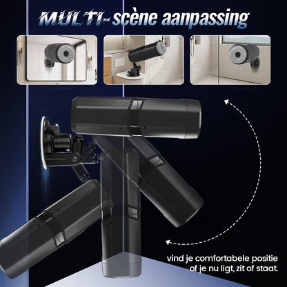 GripMax – Handenvrij, telescoopbare, roterende dubbele vibrator met zuignapbevestiging.