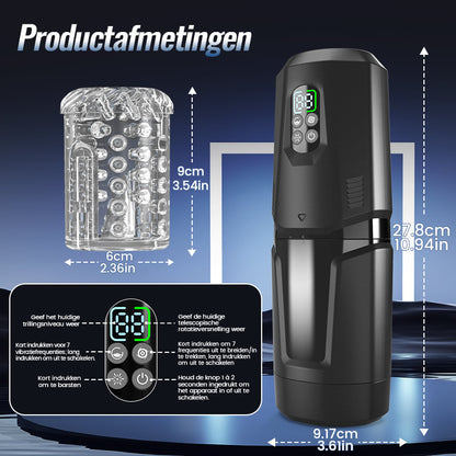 GripMax – Handenvrij, telescoopbare, roterende dubbele vibrator met zuignapbevestiging.