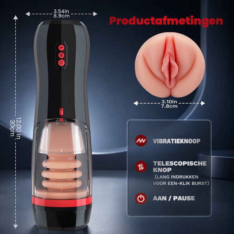 ROKA - 5 stuwstanden 10 vibraties zuigfunctie one-touch boost mannelijke masturbator voor progressieve stimulatie