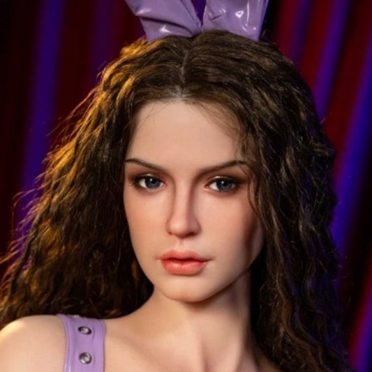 Single Sex Doll Head met bruin krullend haar nr. 393
